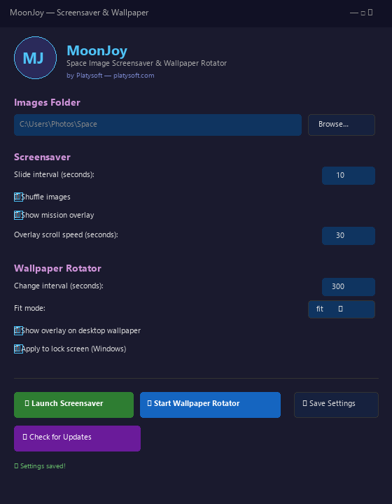 MoonJoy settings GUI